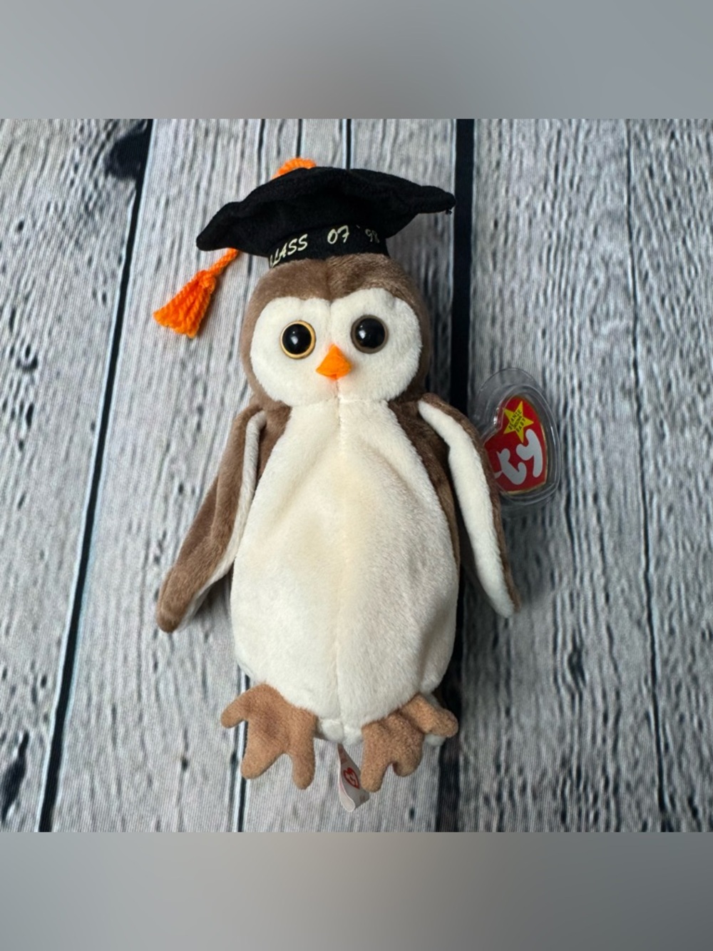 TY Beanie Babies Brown White Wise Owl Plush Black Graduation Cap Class of 98’